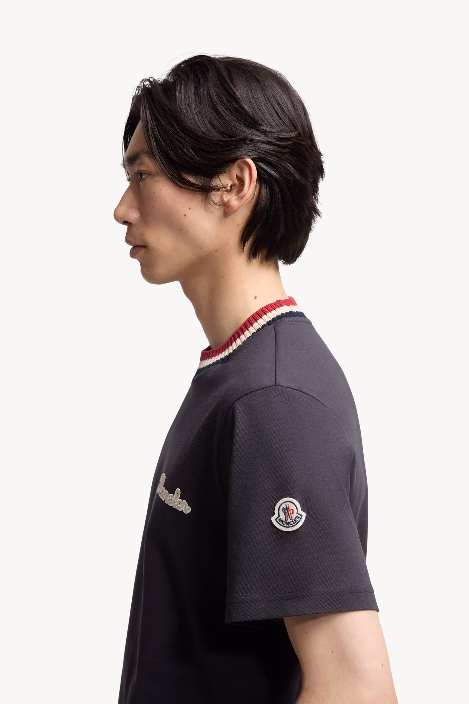 Embroidered Logo Cotton T-Shirt Men Navy Blue Moncler 4